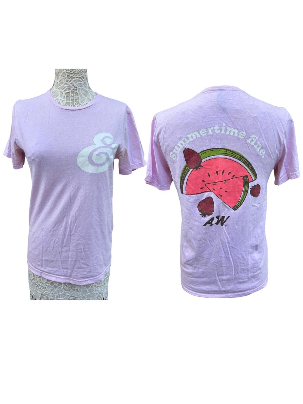 Y2K‎ Retro A&W T-Shirt with Watermelon & Strawberry Graphic